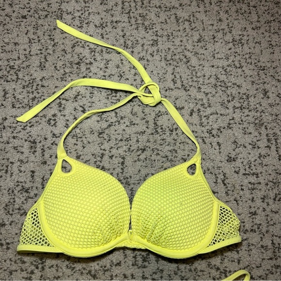 Victorias Secret Neon Yellow Mesh The Gorgeous Push Up Bikini Top & Bottoms Set - Picture 2 of 15